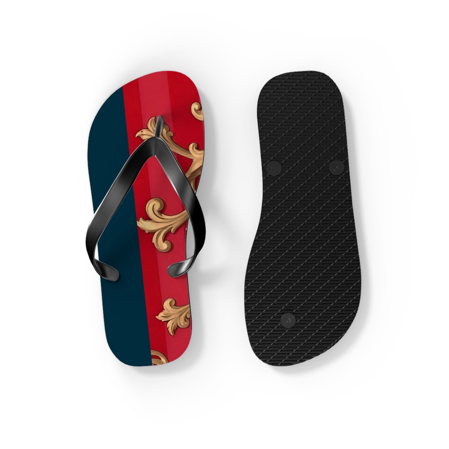 Stylish Flip Flops for Summer Fun, Beach Footwear, Vacation Sandals, Poolside Flip Flops, Casual Summer Shoes - Blue & Red Striped Baroque