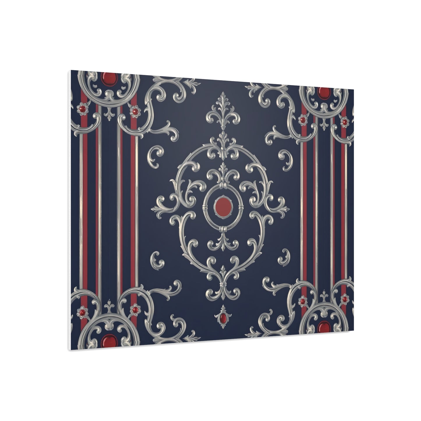 Elegant Foam Board Decor, Nautical Wall Art, Framed Print Alternative, Home Office Wall Accent, Gift for Him/Her - Blue & Red Striped Silver Baroque