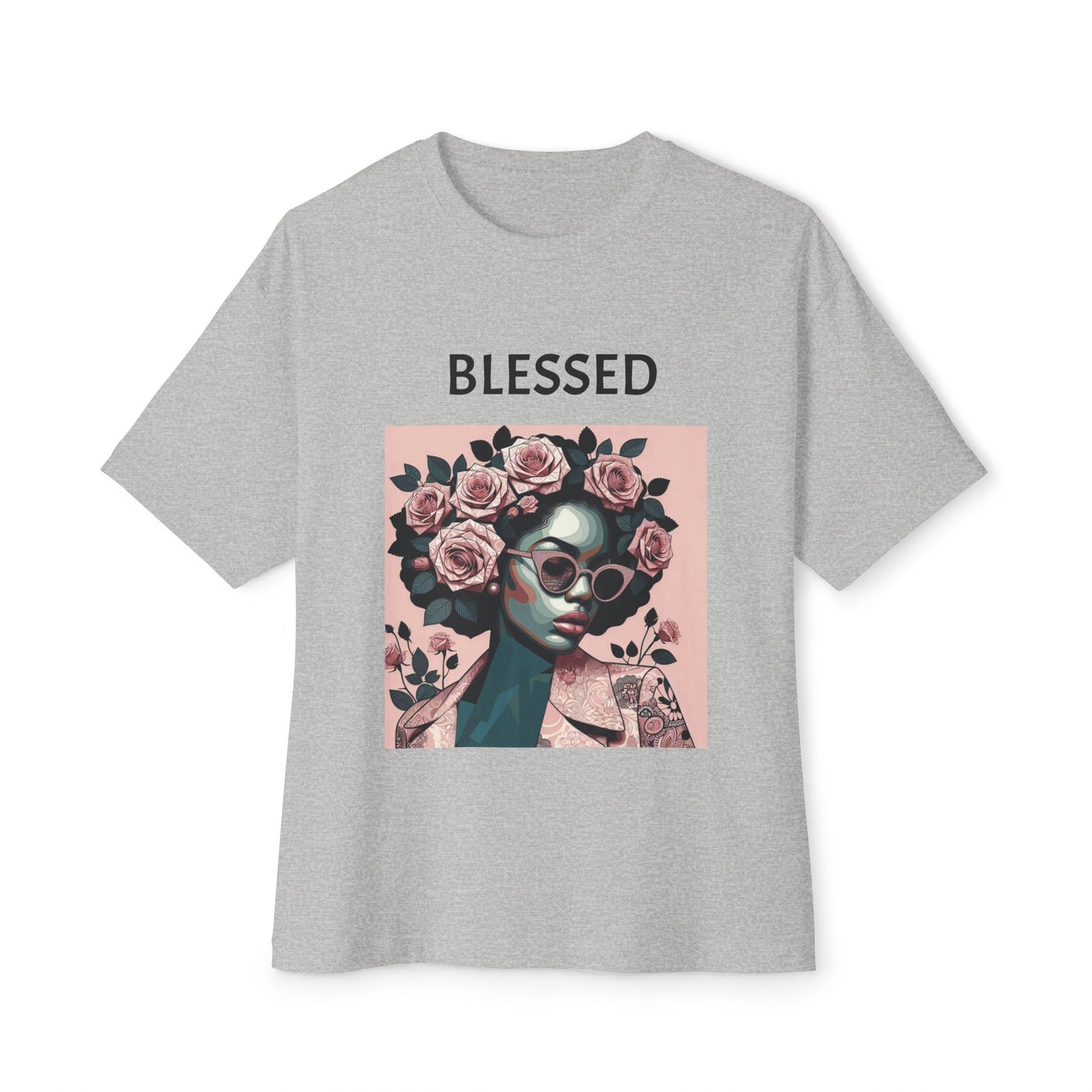 Blessed Floral Oversized Tee | Unisex Fashion, Trendy Streetwear, Gift Idea, Spiritual Apparel, Chill Vibe Shirt - Black Lettering