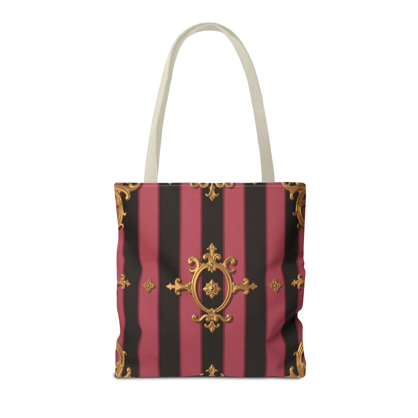 Elegant Black & Mauve Striped Gold Baroque Tote Bag - Chic Fashion Accessory, Shopping Companion, Decorative Carryall, Stylish Everyday Use