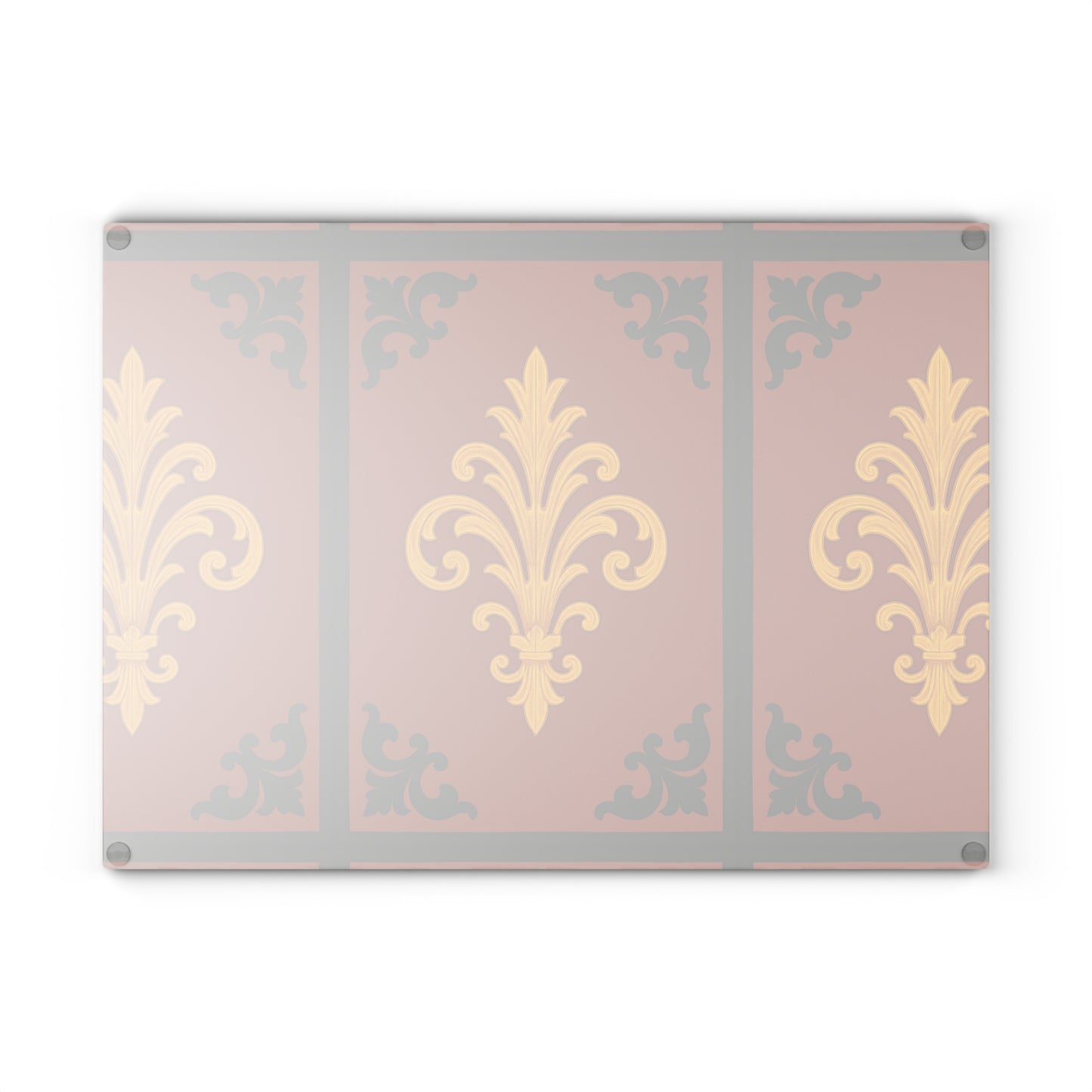 Dusk Terracotta Baroque Glass Cutting Board with Ornate Gold Baroque Design — Decorative Kitchen Serving Board