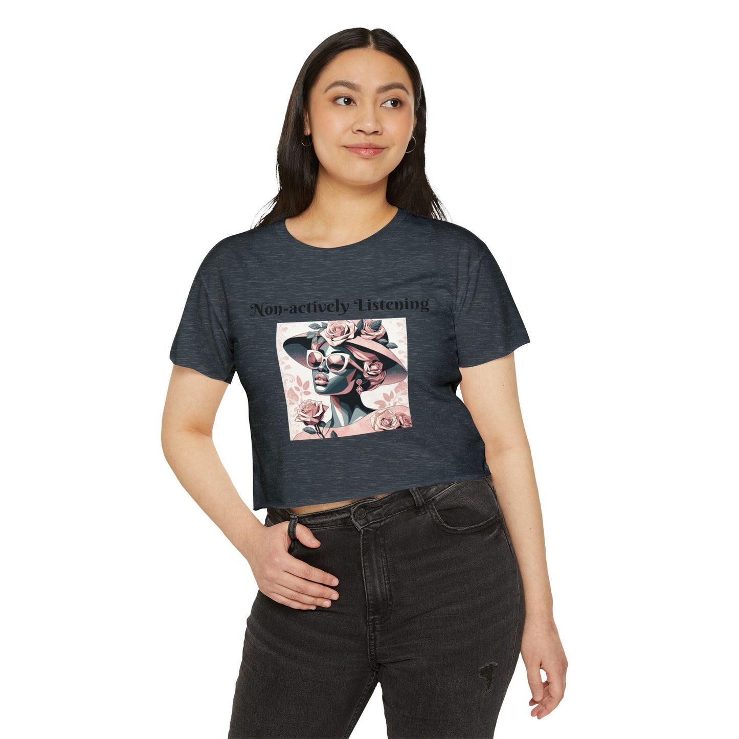 Chic Women's Festival Crop Top, Non-actively Listening Tee, Summer Vibes, Music Festival Outfit, Casual Streetwear