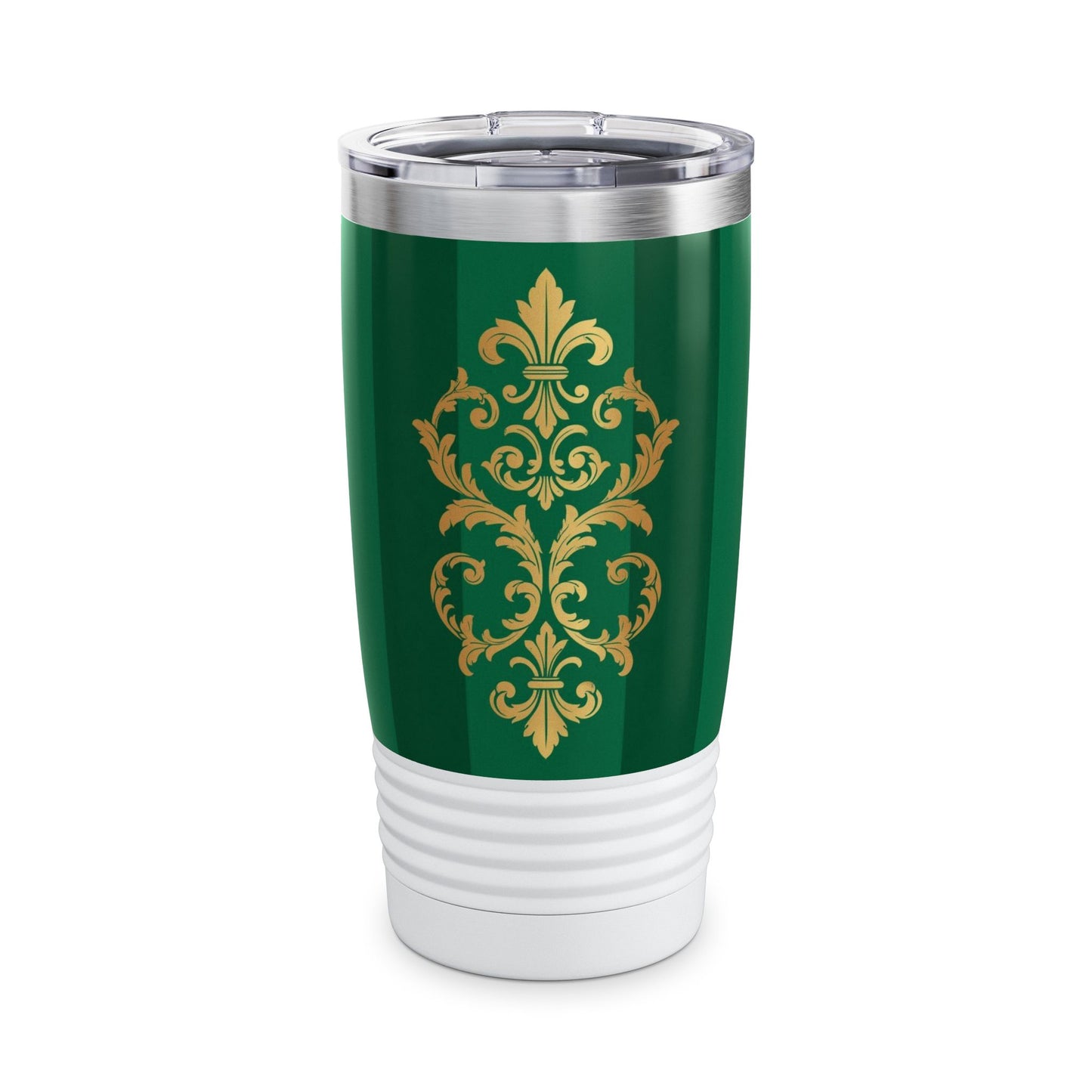 Green Striped Gold Baroque 20oz Tumbler — Elegant Insulated Travel Cup