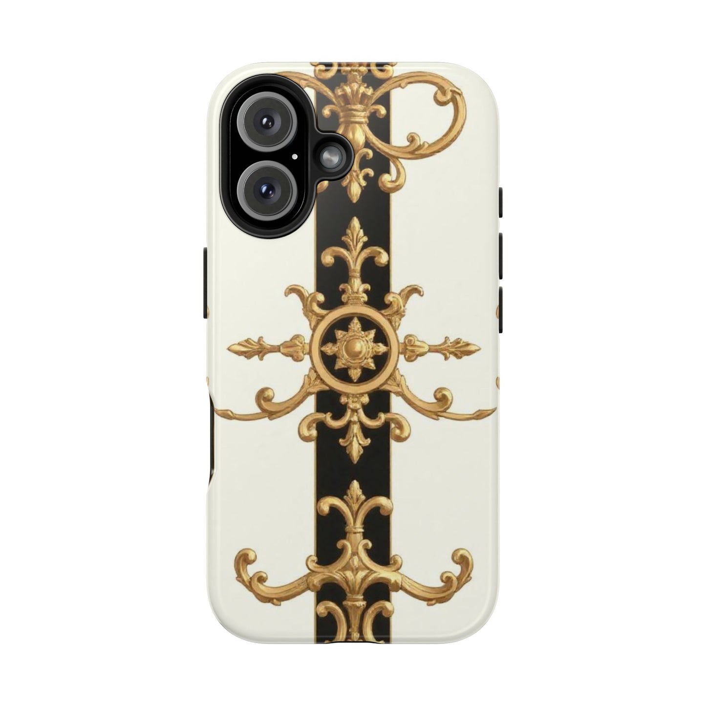 Elegant Baroque Tough Phone Case | Stylish Protection for Your Device, Gift for Her, Phone Accessories - Black & White Striped Gold Baroque