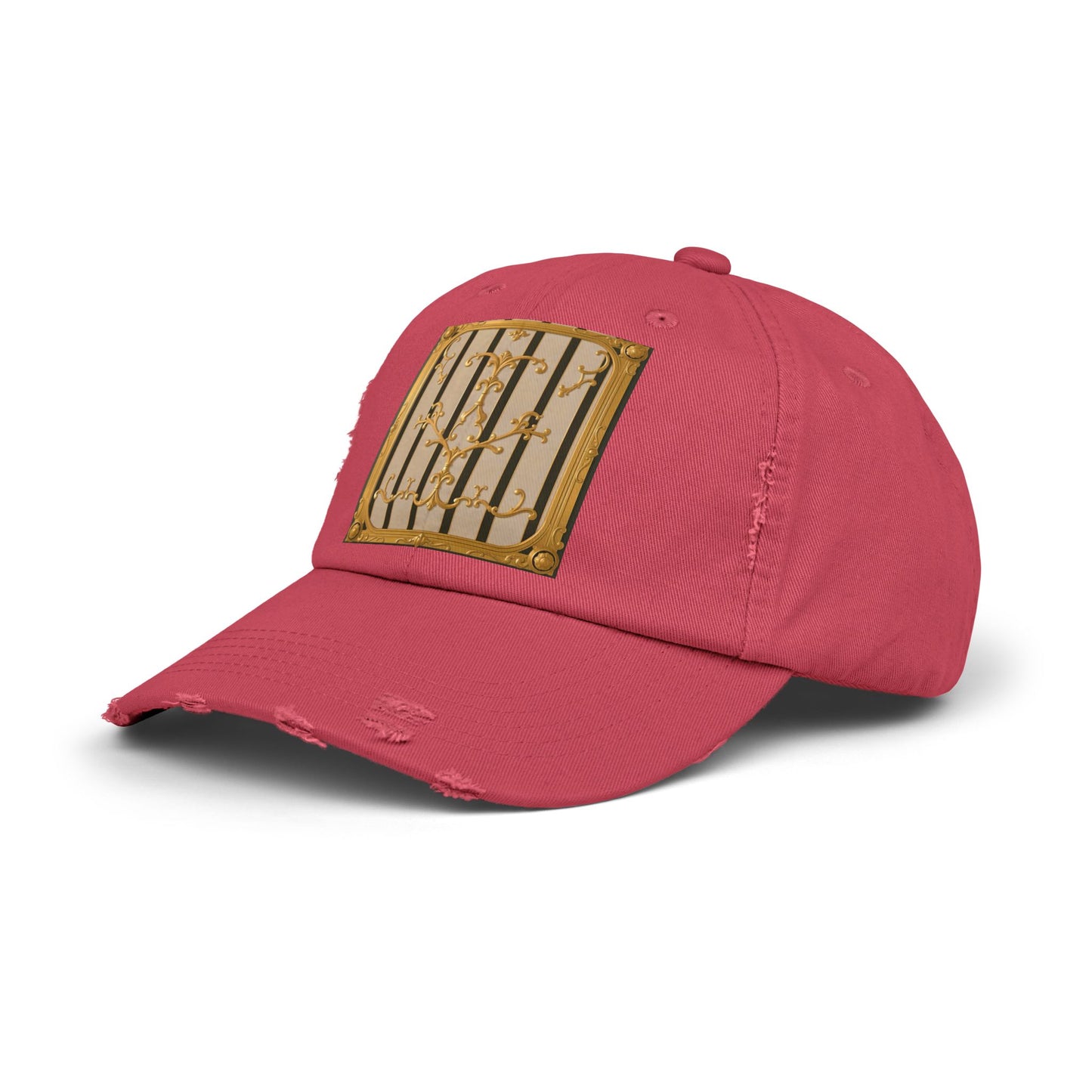 Unisex Distressed Cap - Beige Striped Gold Rococo