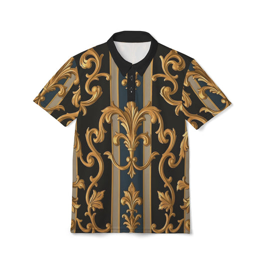 Elegant AOP Unisex Polo Shirt - Stylish Floral Pattern Tee, Perfect for Casual Outings - Blue & Black Striped Rococo
