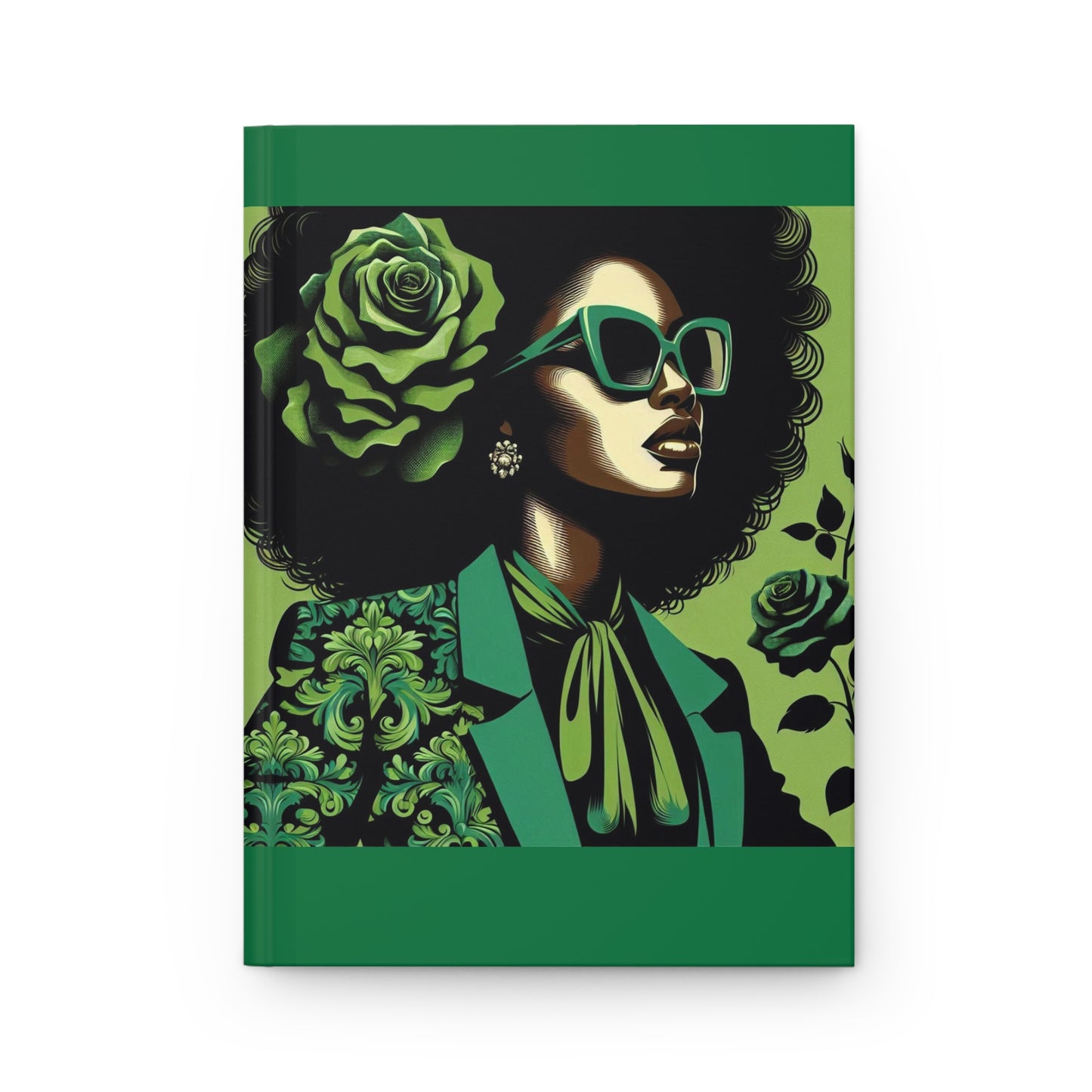 Chic Afrocentric Hardcover Journal, Floral Green, Stylish Planner, Gift for Her, Inspirational Note Book, Eco-Friendly Stationery - Lady in Green Damask
