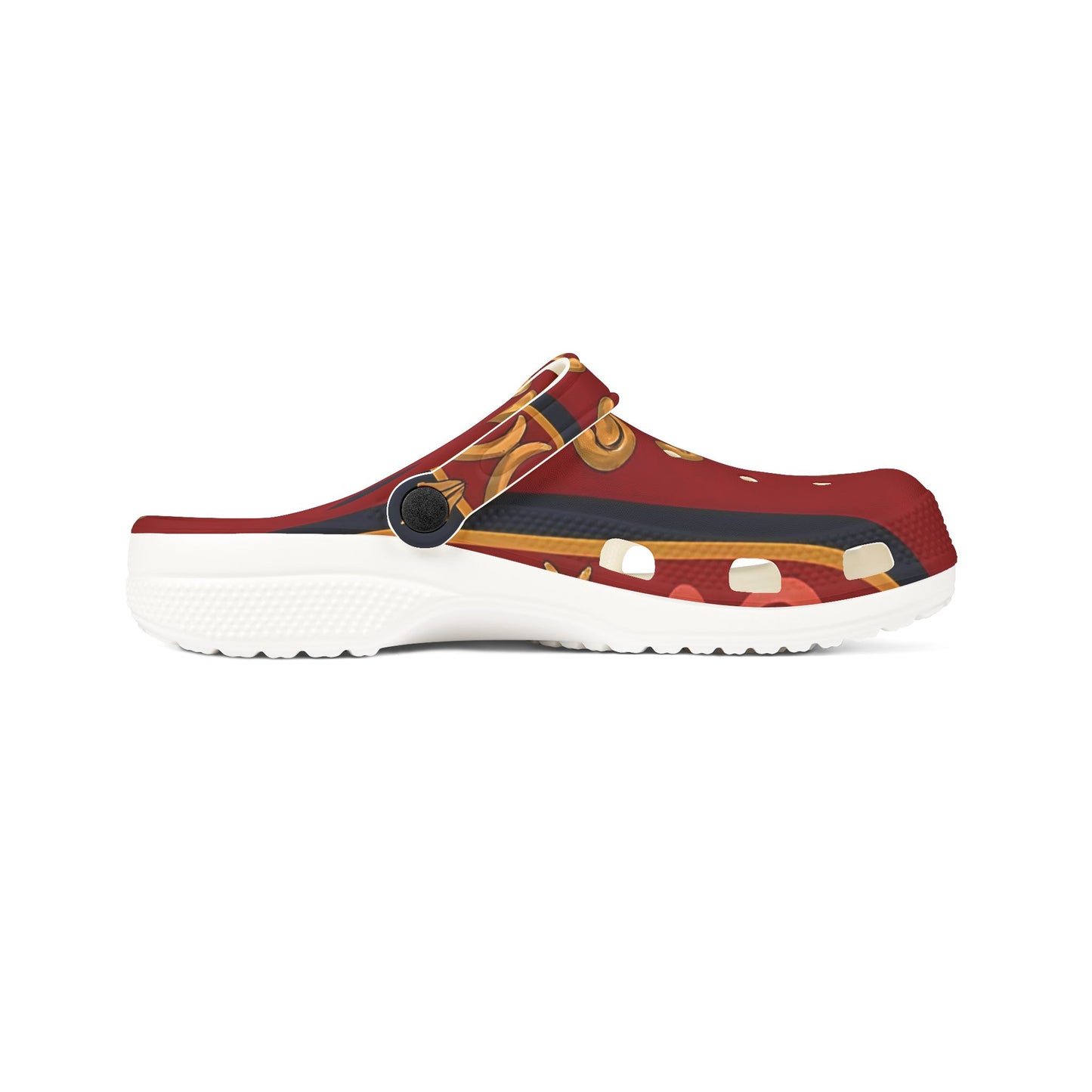 Elegant All-Over Print EVA Foam Clogs for Comfort and Style, Slip-On Shoes, Fashion Footwear - Midnight Blue & Dusk Red Gold Baroque
