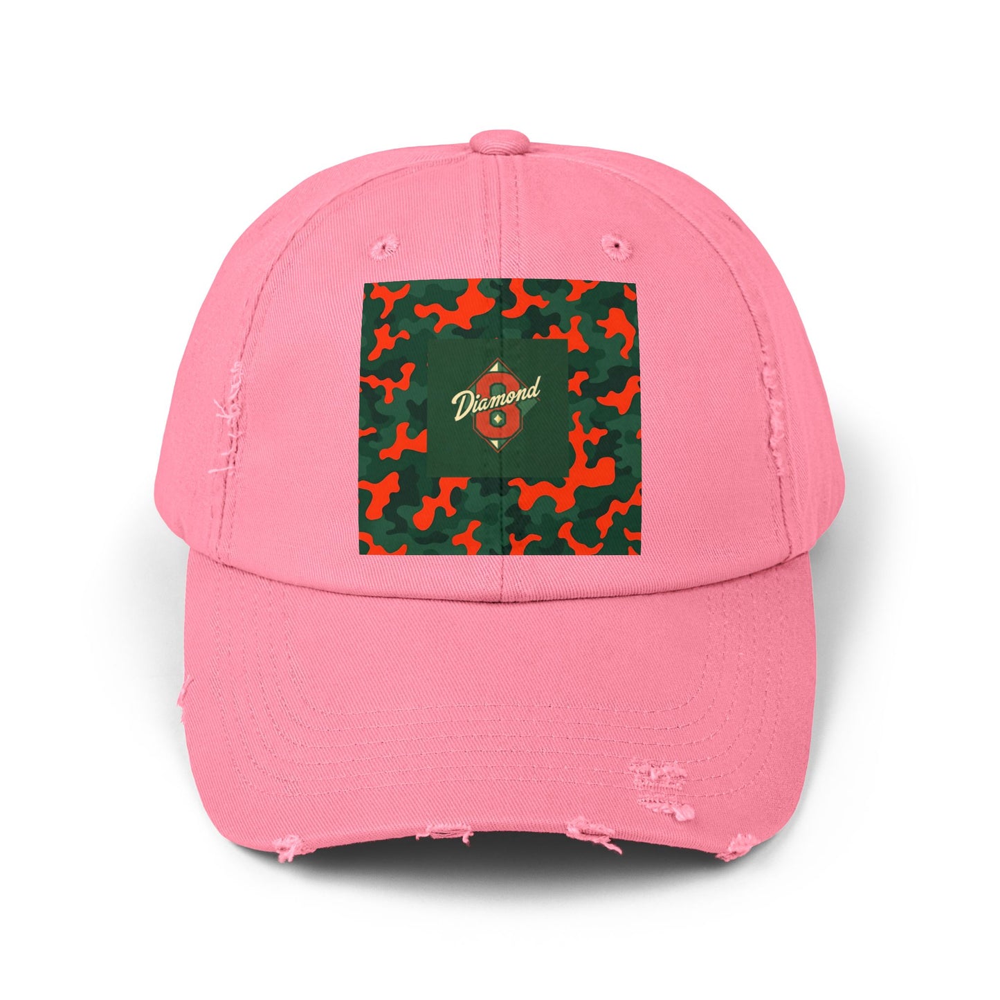 Trendy Distressed Cap - Casual Streetwear Accessory, Perfect for Outdoor Adventures, Gifts, Everyday Style - Green & Orange Camo Diamon 8