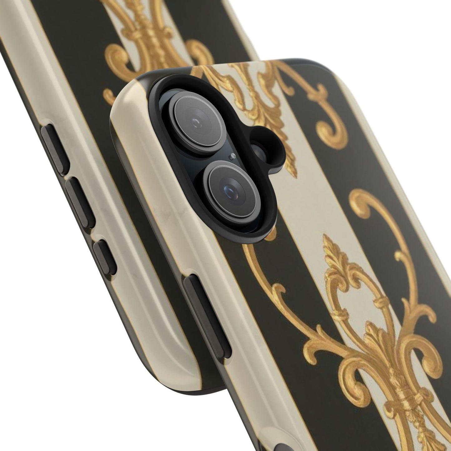 Elegant Black & Alabaster Striped Baroque Tough Phone Cases - Chic Protection, Black Gold Decor, Stylish Accessory, Gift for Her, Trendy Tech