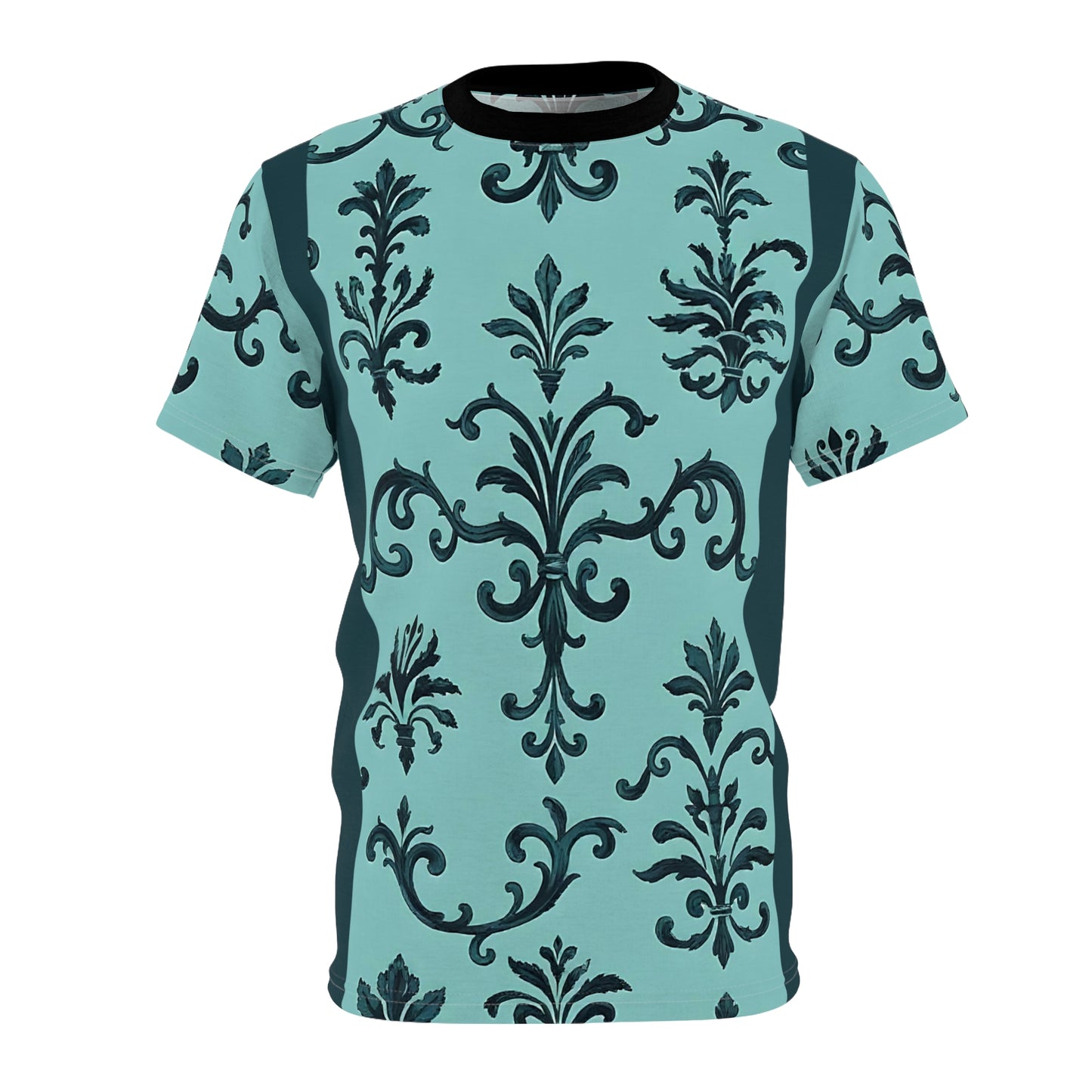 Elegant Floral Unisex Tee, Sophisticated Tees for Fashion Lovers, Perfect for Casual Outings, Cozy Everyday Wear - Teal Striped Rococo