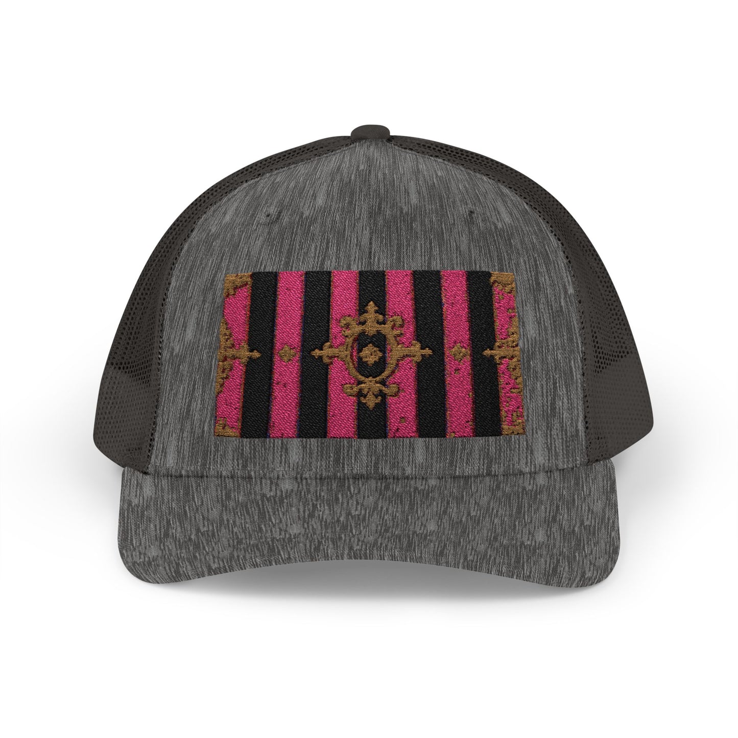 Stylish Snapback Trucker Cap with Black & Mauve Striped Gold Baroque, Trendy Fashion Hat, Perfect Gift for Him/Her