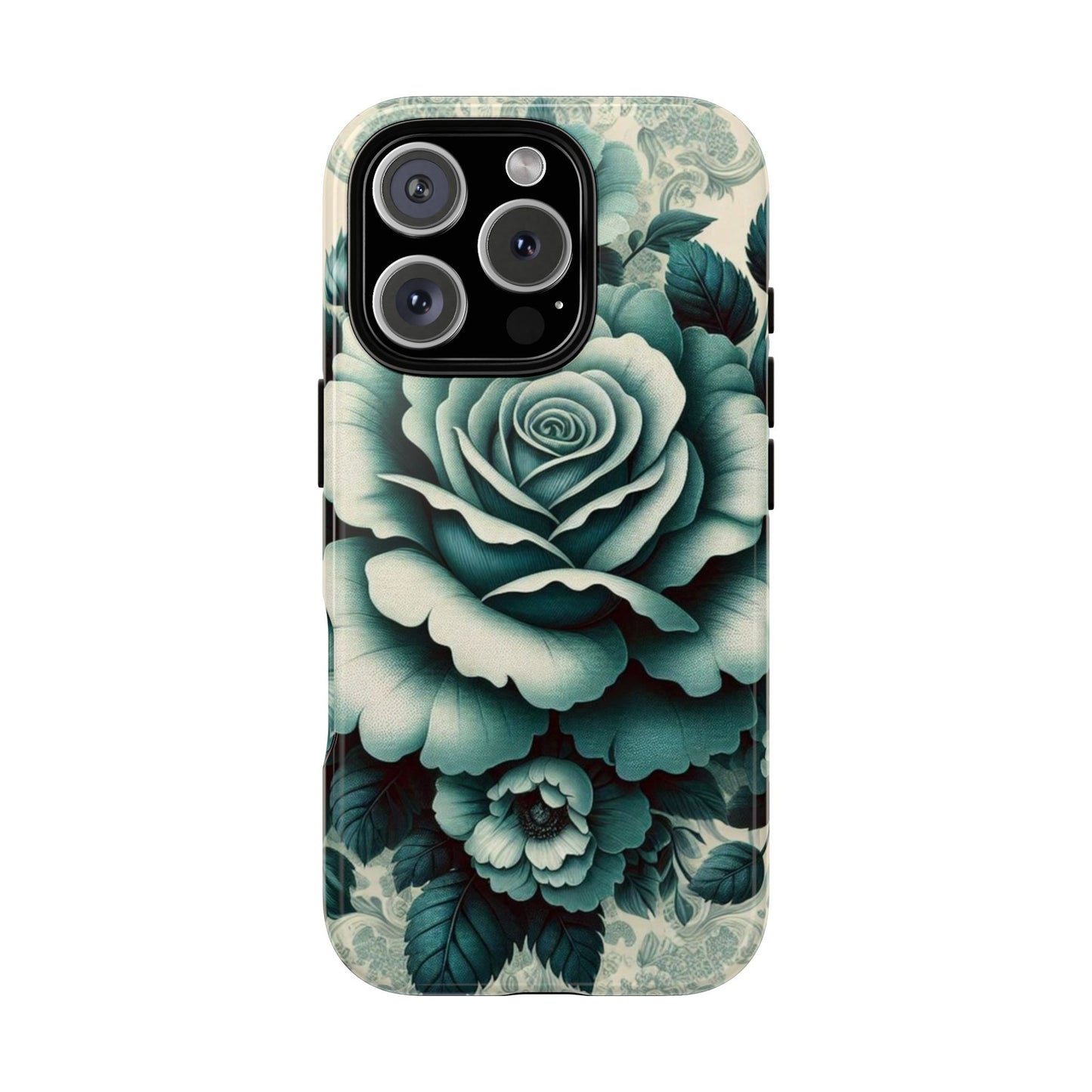 Elegant Floral Motif Phone Case - Tough Cases with Vintage Design - Teal Roses & Damask