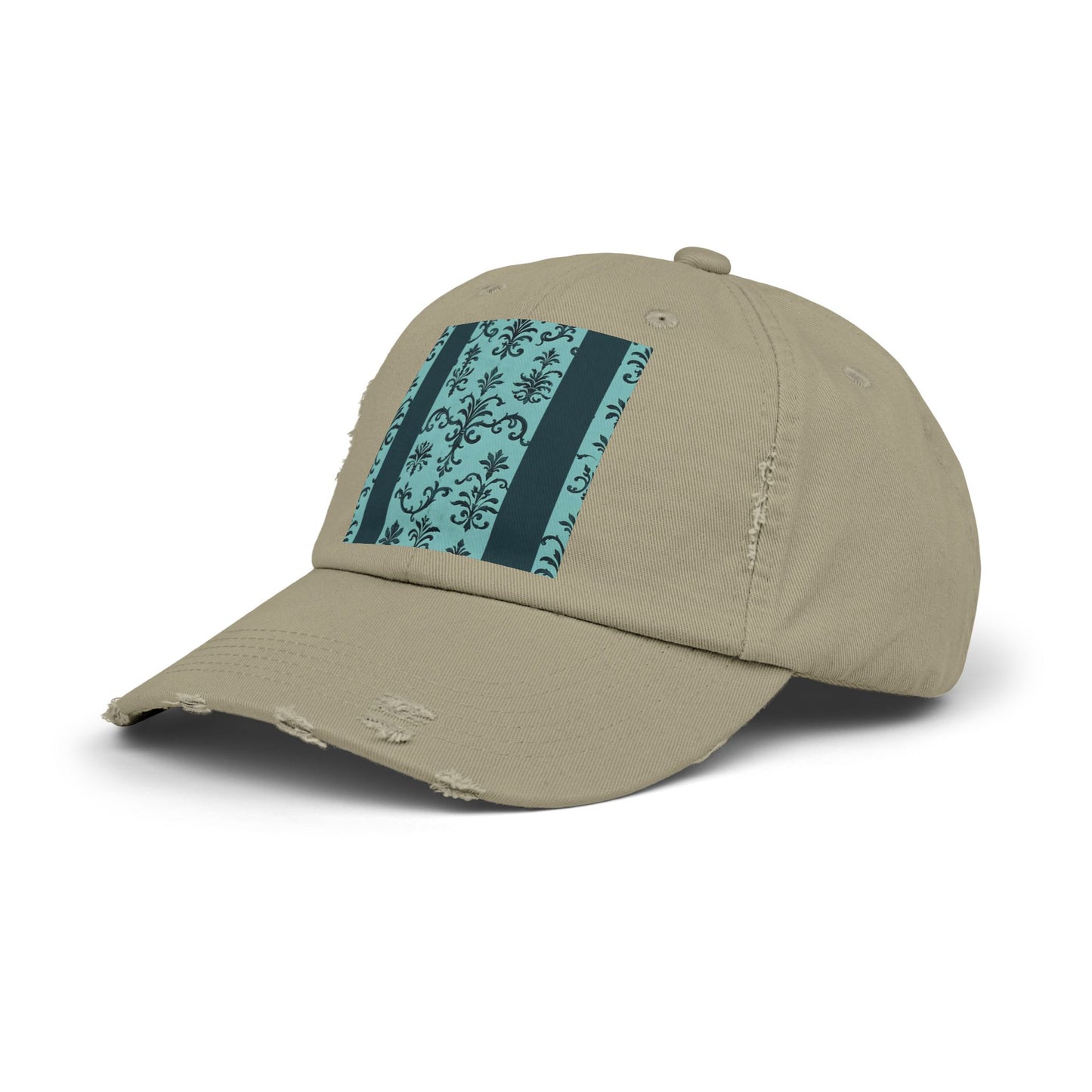 Vintage-Inspired Distressed Cap, Cool Baseball Hat, Casual Headwear, Summer Accessory, Gift for Him Her - Teal Striped Rococo