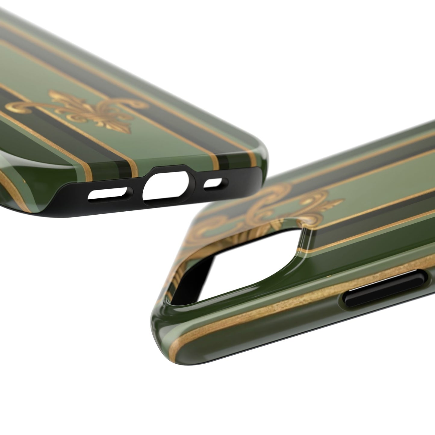 Elegant Tough Phone Cases - Baroque Design, Durable Cell Phone Covers, Unique Gifts for Her, Holiday Gifts - Green Striped Gold Baroque