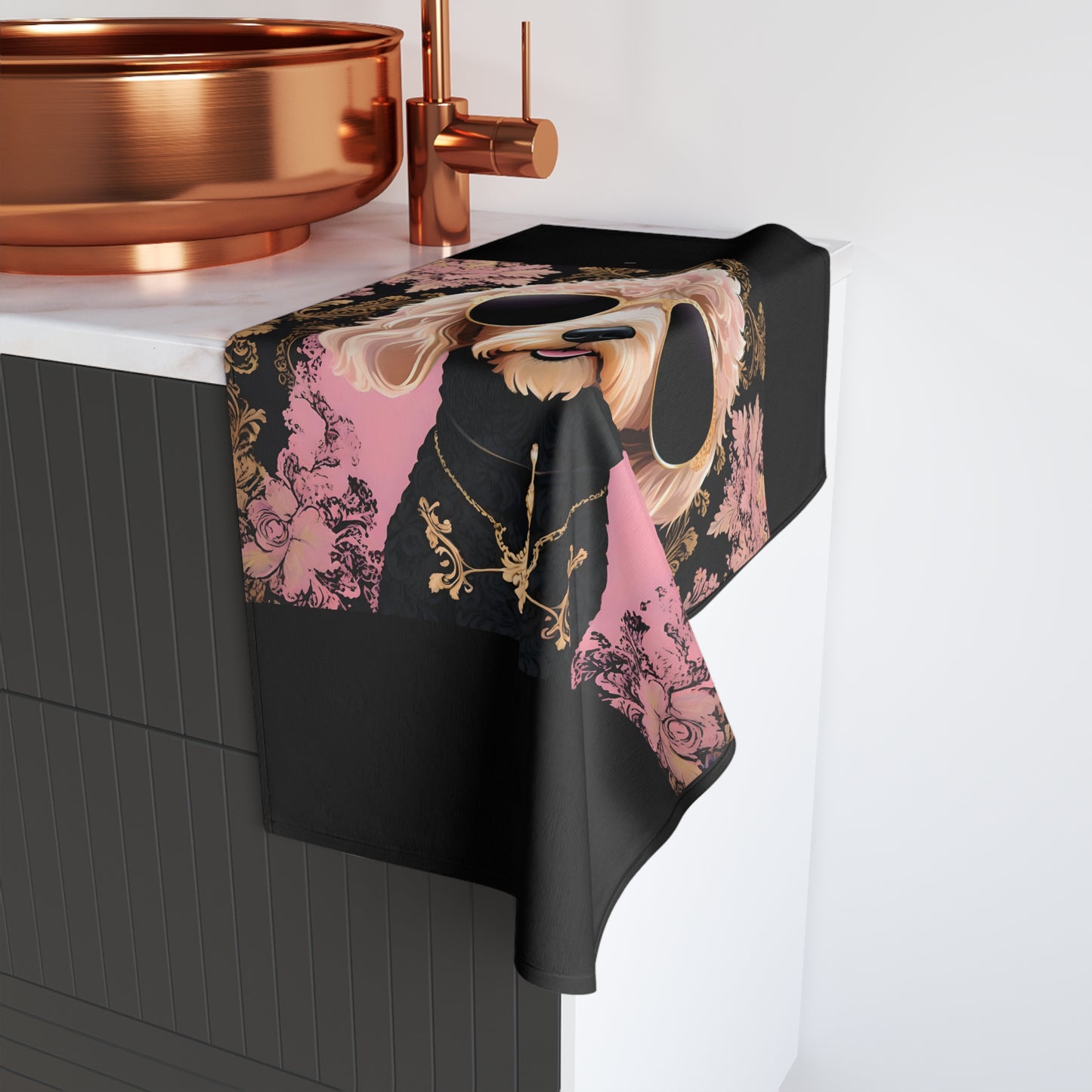 Hand Towel - Luxurious Ornate Elegant Golden Doodle In Sunglasses Design - Elegant Home Décor