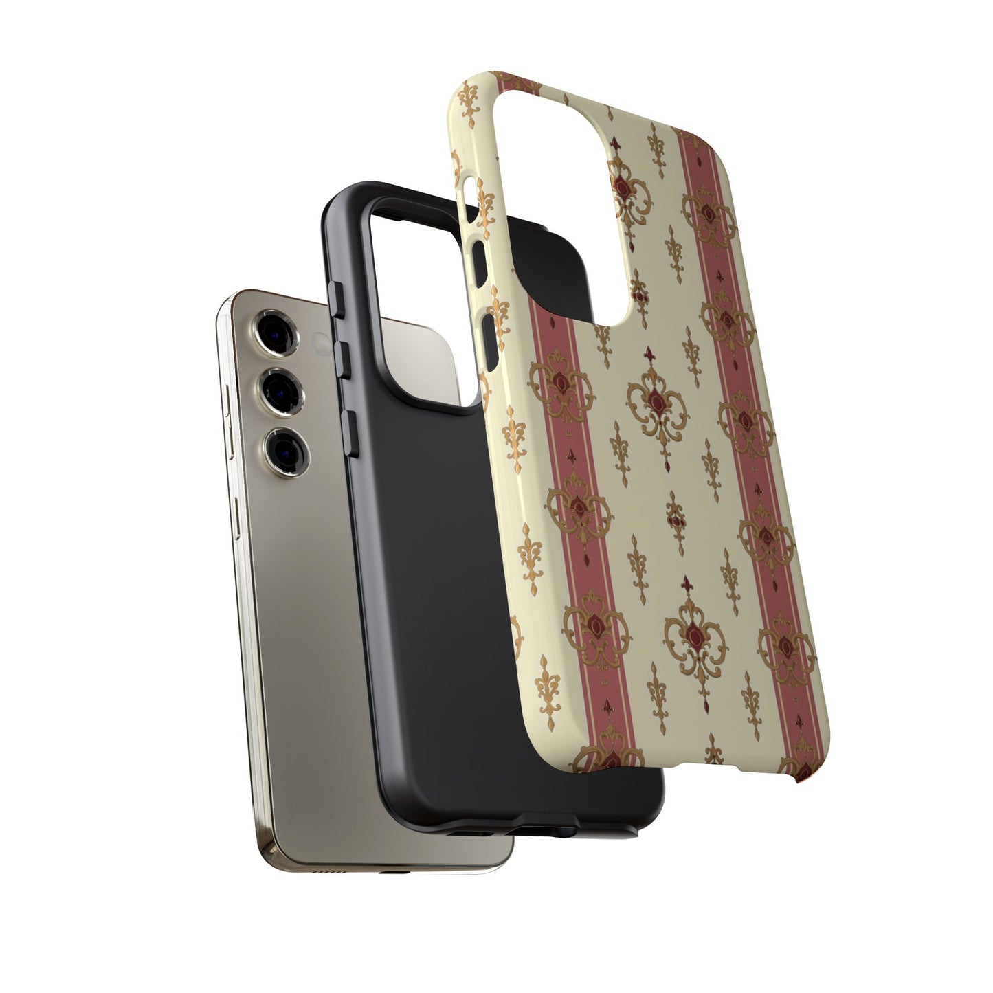 Elegant Floral Motif Phone Case - Tough Cases with Vintage Design - Mauve Striped Gold Damask