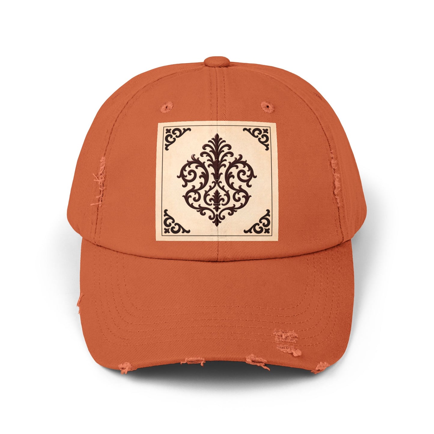 Almond-Beige & Brown Baroque Distressed Cap with Vintage Baroque Patch