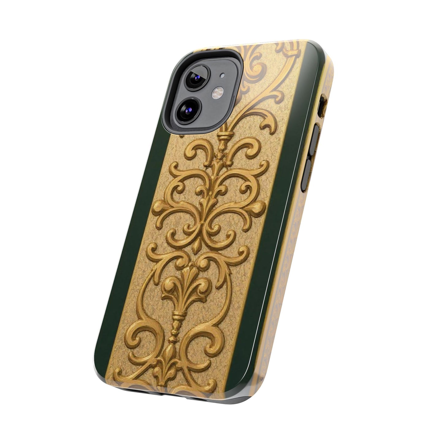Elegant Teal Striped Gold Baroque Vintage Phone Case, Durable Cell Phone Cover, Floral Phone Protection, Personalized Gift Idea
