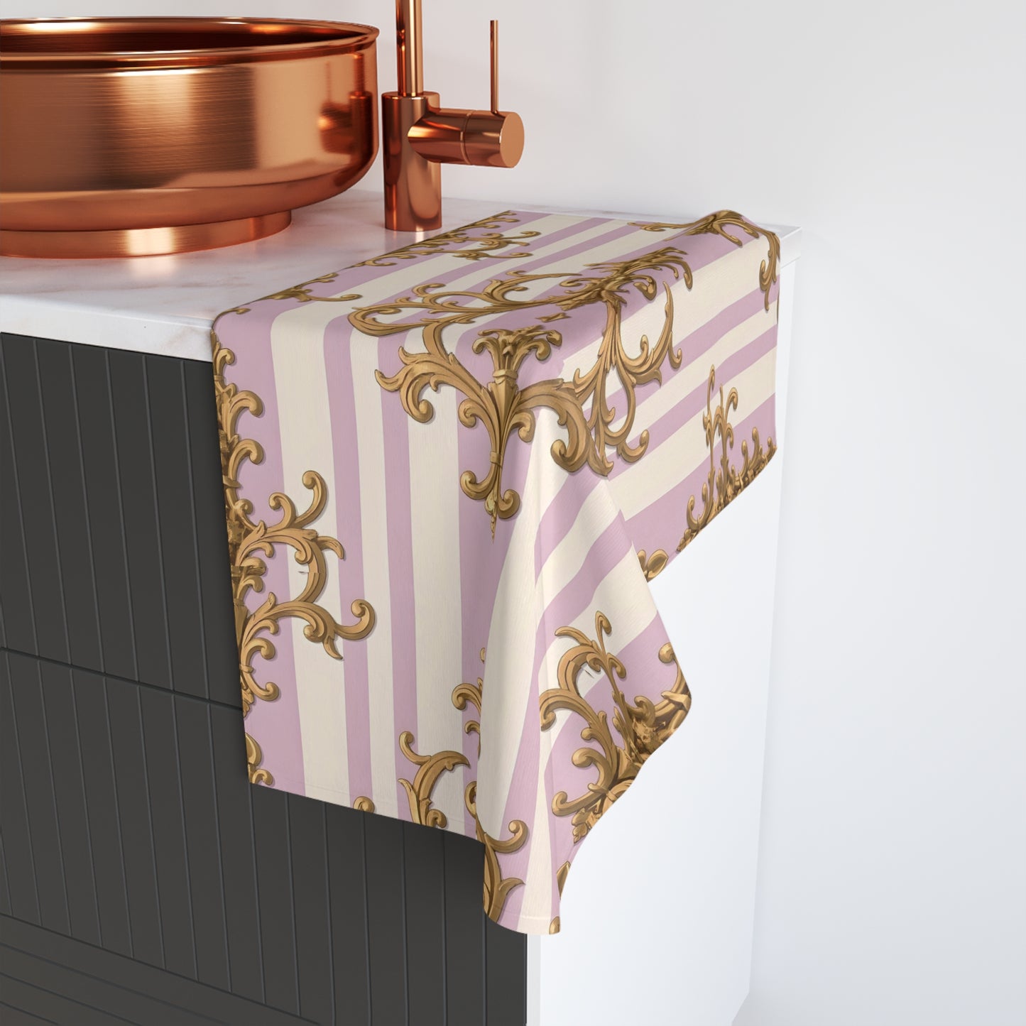 Elegant Purple Striped Hand Towel, Decorative Towel, Kitchen Decor, Gift for Her, Home Accessory, Bath Linen - Lilac & Alabaster Striped Gold Baroque