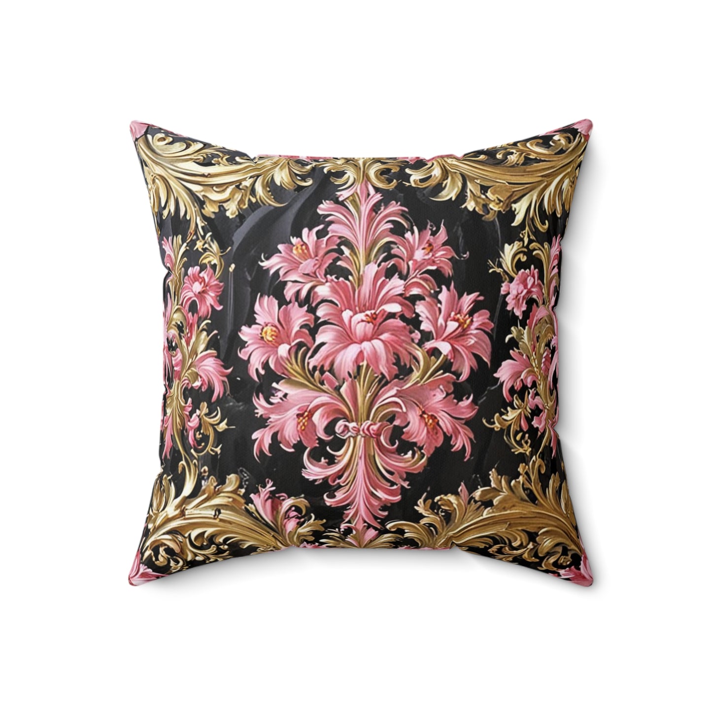 Luxurious Floral Print Pillow, Bohemian Home Decor, Throw Cushion, Elegant Accent Pillow, Gift for Her - Black & Pink Oil Painting Style Rococo