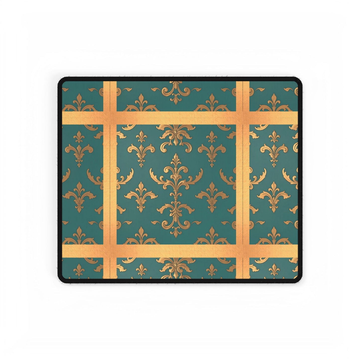 Elegant Floral Desk Mat for Home Office Decor - Aqua & Gold Damask