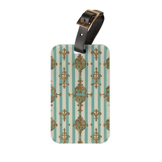 Stylish Travel Luggage Tag - Vintage Striped Design for Personalized Travel, Perfect Gift for Travelers - Matte Green Striped Rococo