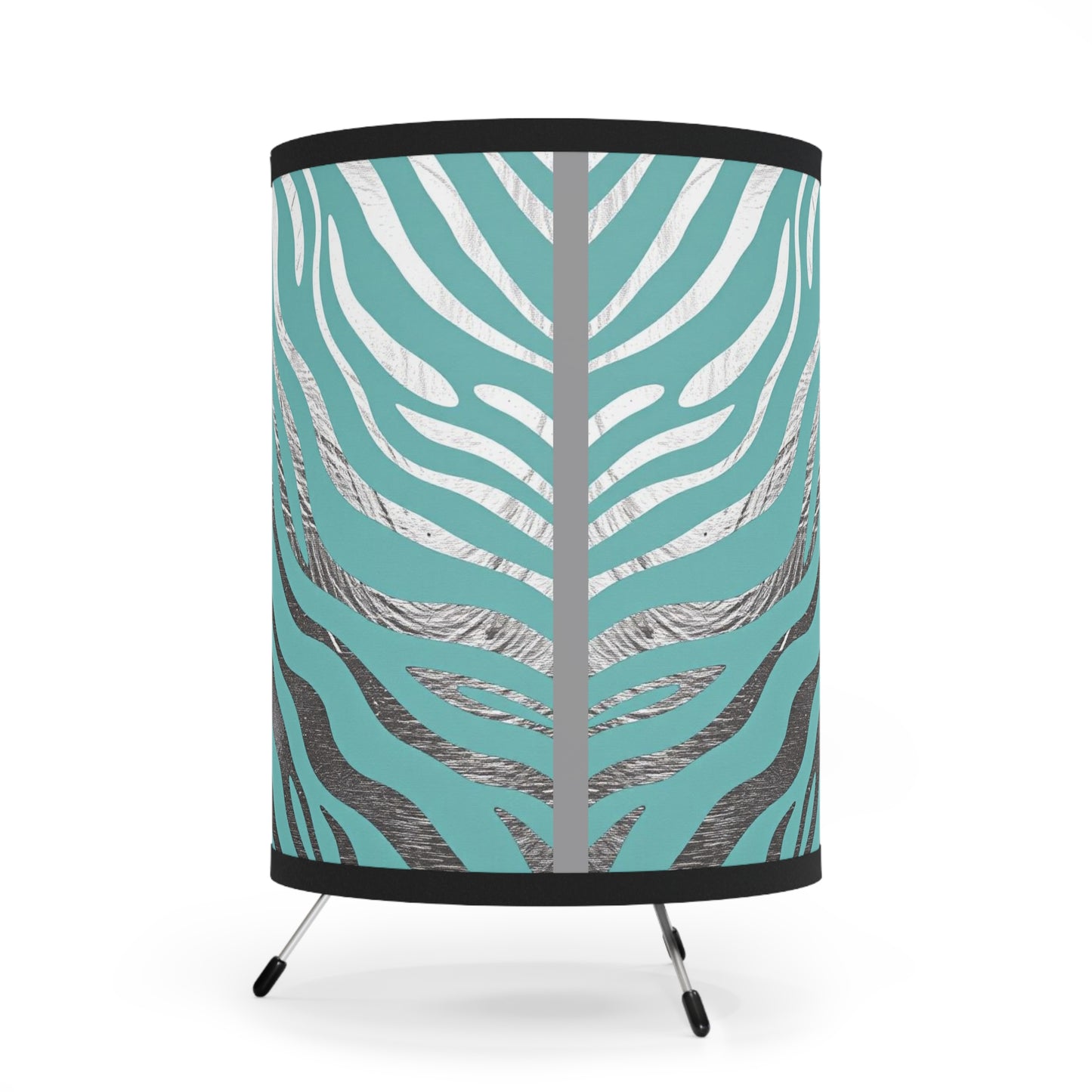 Stylish Tripod Lamp with Zebra Print Shade - Modern Home Decor -  Aqua & Silver