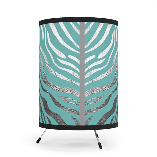 Stylish Tripod Lamp with Zebra Print Shade - Modern Home Decor -  Aqua & Silver