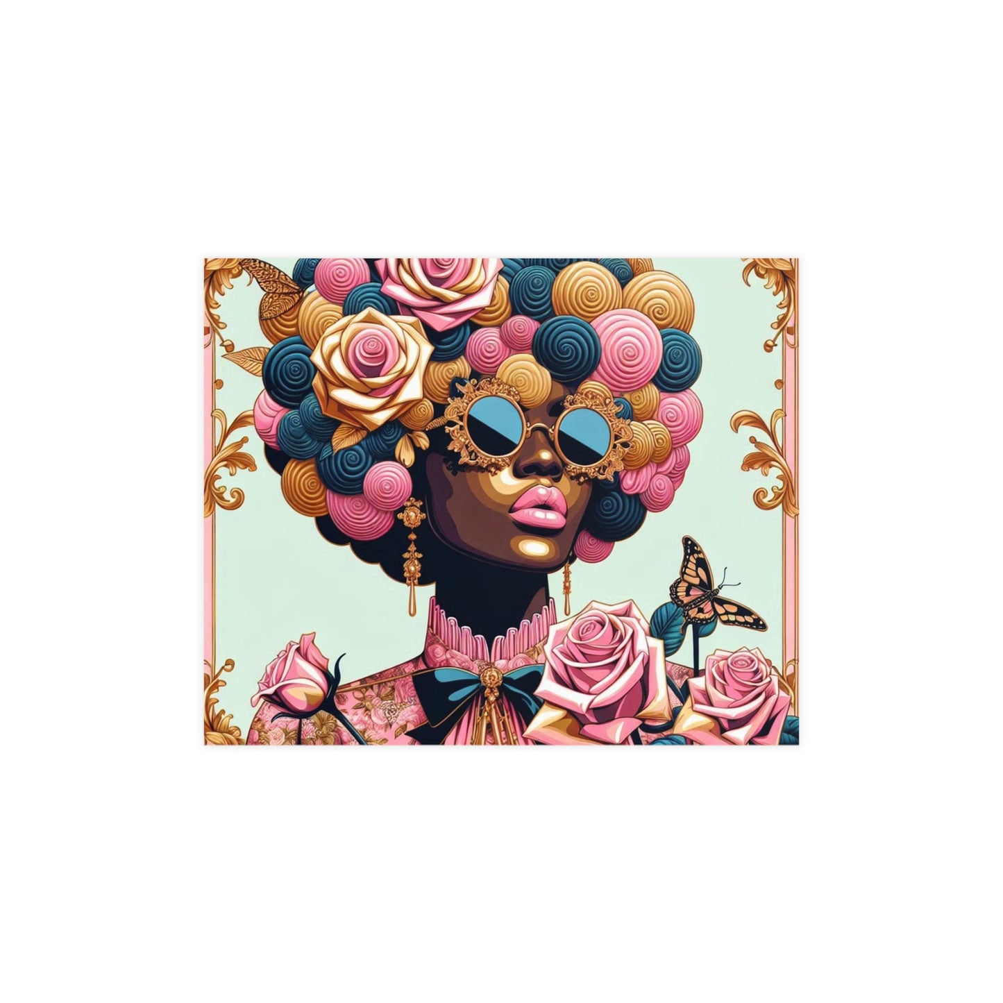 Vibrant Matte Art Posters, Wall Decor for Home, Boho Wall Art, Afrocentric Decor, Unique Gifts for Her - Lady In Pink Baroque
