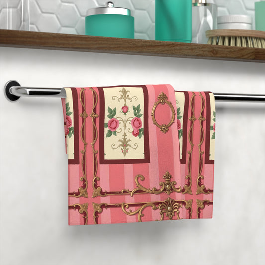 Elegant Floral Face Towel - Vintage Rose Design for Spa and Home Decor - Pink Striped Baroque & Roses