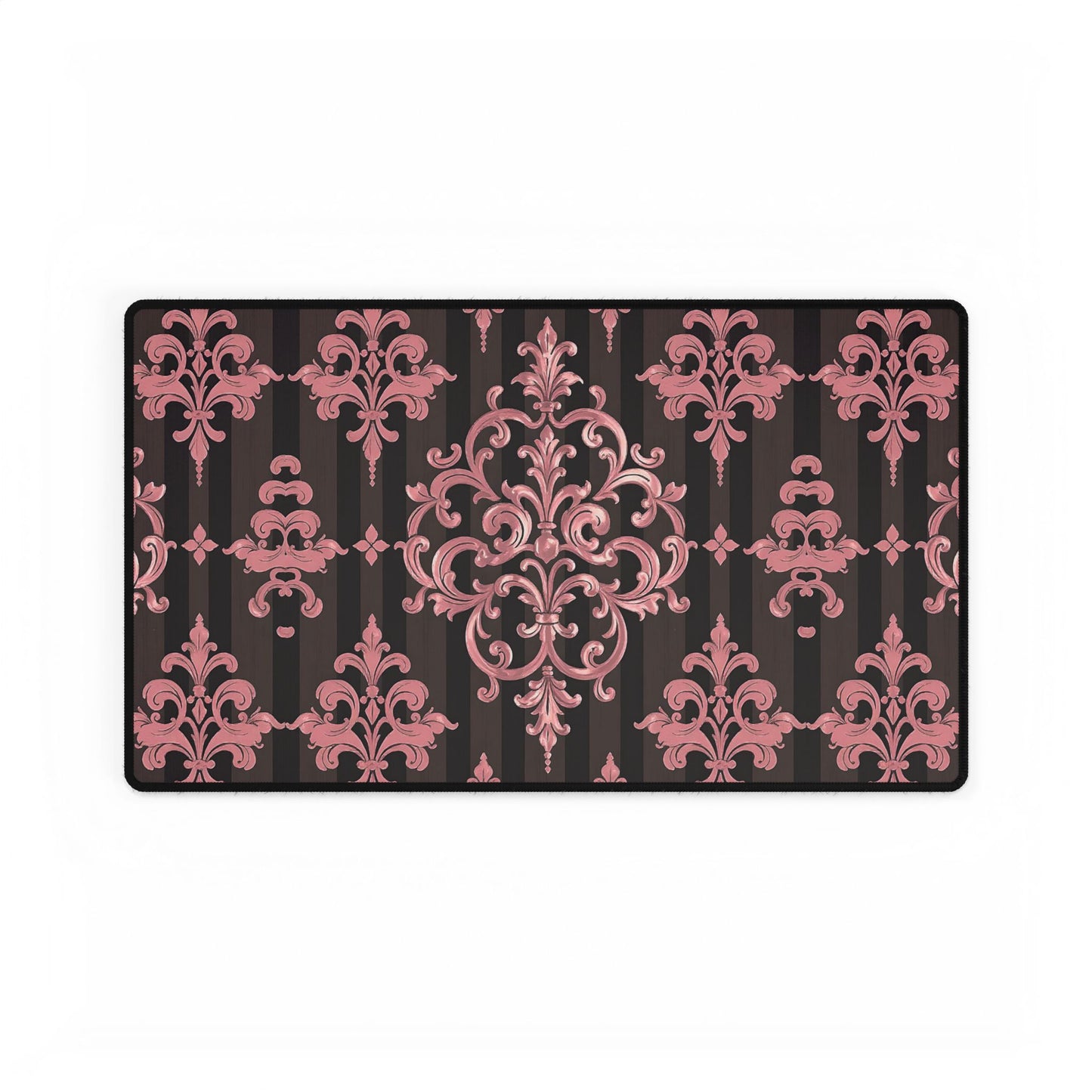 Elegant Floral Motif Desk Mat for Home Office Decor - Brown Striped Mauve Damask