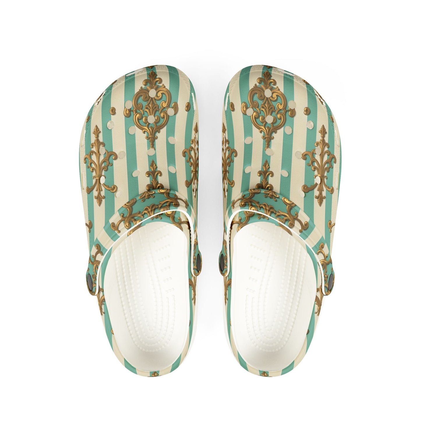 Stylish EVA Foam Rubber Clogs - Trendy Slip-On Shoes for Comfort & Versatility, Perfect for Casual Wear - Matte Green Striped Rococo