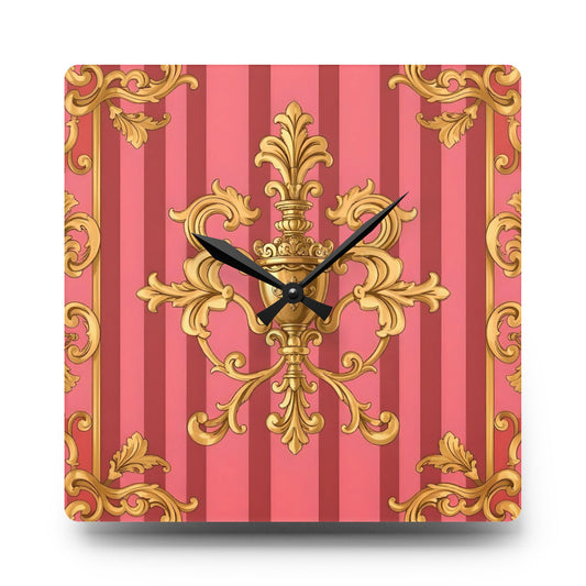 Elegant Vintage Inspired Acrylic Wall Clock, Decorative Timepiece for Home, Office Decor, Gift for Her - Pink Striped Gold Baroque