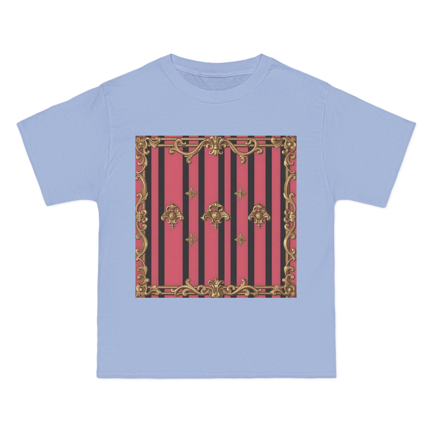 Elegant Baroque Short-Sleeve T-Shirt - Artistic Fashion, Graphics Tee, Unique Gift, Stylish Apparel, Casual Wear - Pink Striped Gold Rococo