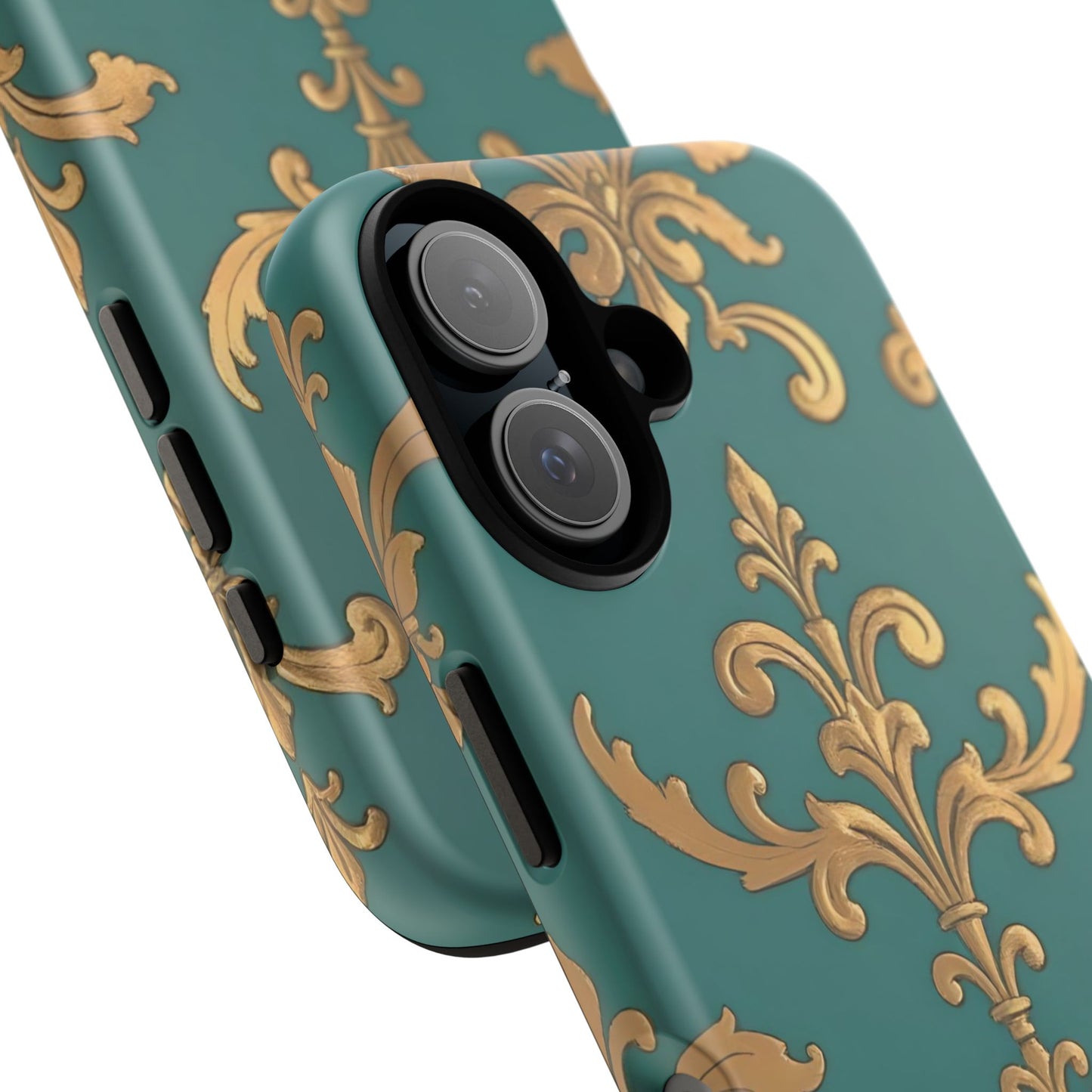 Elegant Floral Motif Phone Case - Tough Cases with Vintage Design - Aqua & Gold Damask