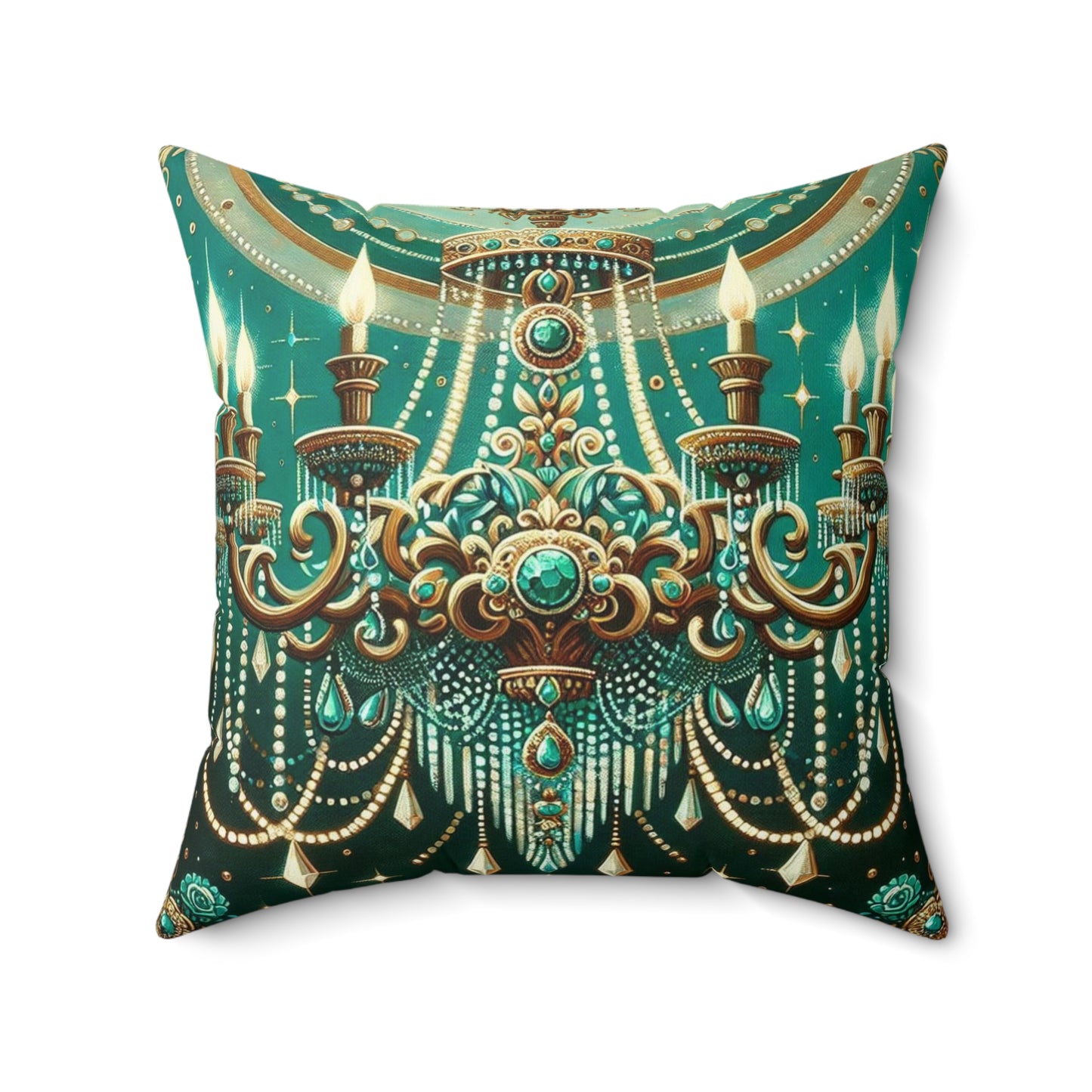 Luxurious Chandelier Faux Suede Pillow Cover, Elegant Home Decor, Boho Chic, Gift for Her, Decorative Cushion - Green & Gold Jeweled Chandelier