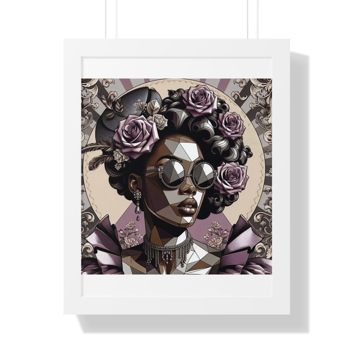 Chic Framed Vertical Poster, Home Decor Wall Art, Modern Art, Gift for Her, Unique Interior Design - Lilac Baroque Lady