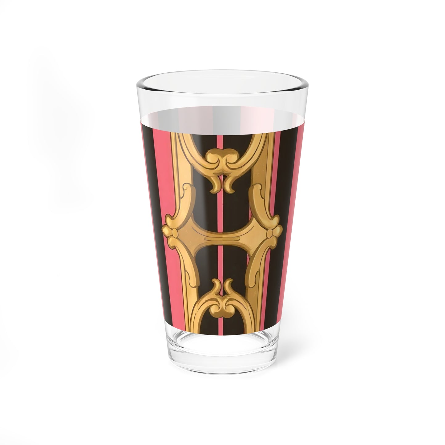 Chic Mixing Glass, Pink Striped Cocktail Glass, Elegant Drinkware, Perfect for Parties - Pink & Black Striped Gold Baroque