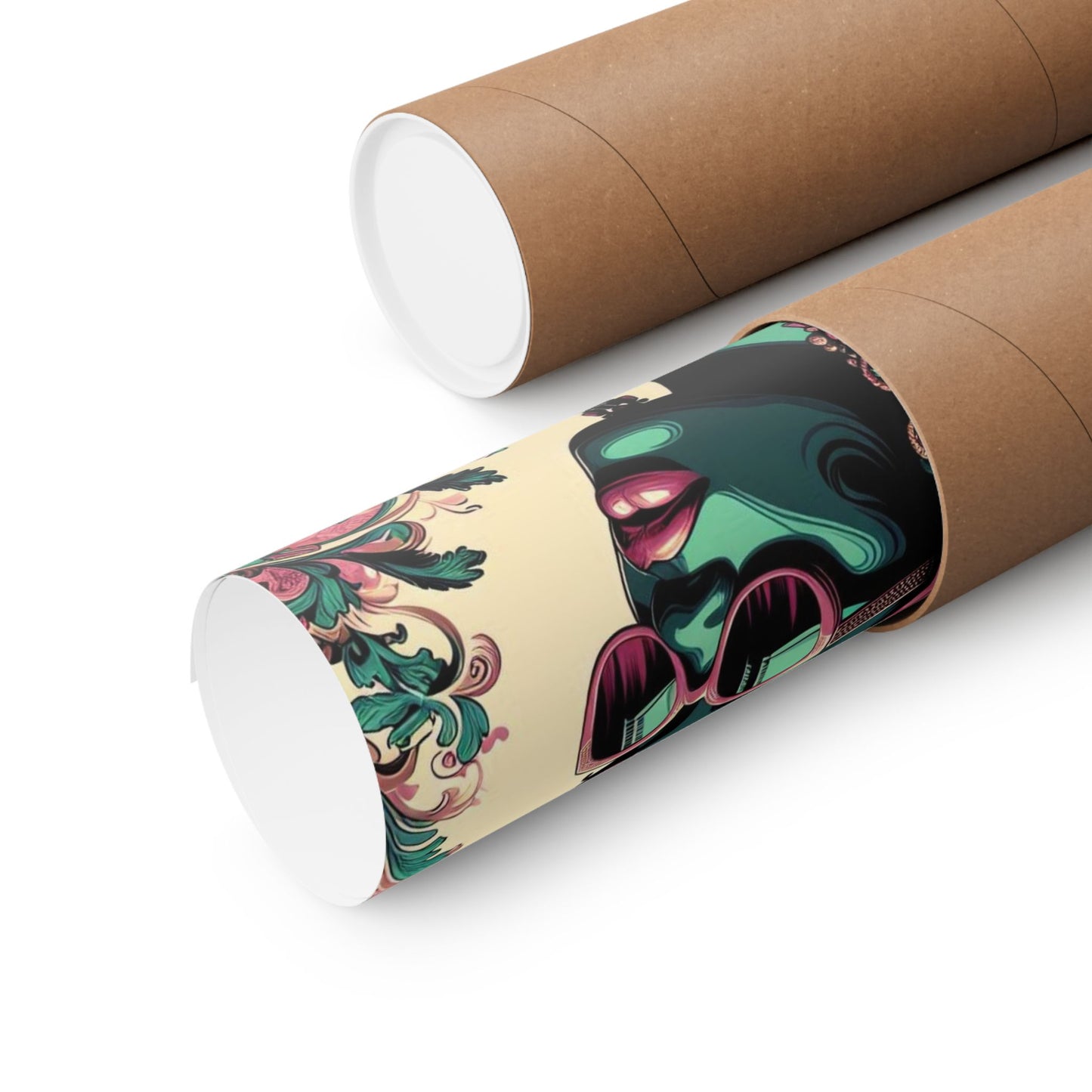 Floral Afro Art Poster - Elegant Matte Vertical Wall Decor - Teal Lady With Damask & Roses