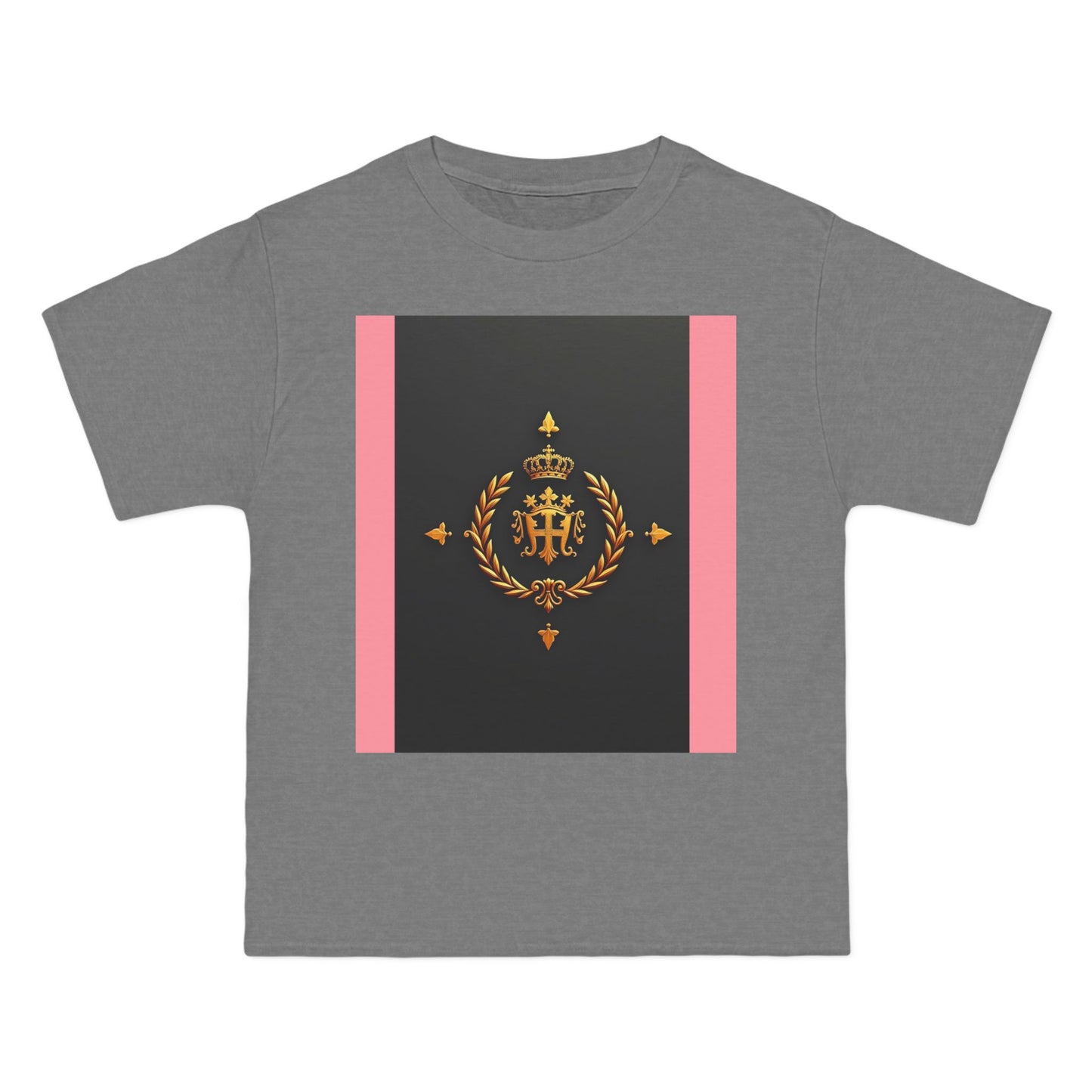 Short-Sleeve Graphic T-Shirt, Stylish Casual Wear, Trendy Gift for Friends, Summer Fashion, Statement Tee, Everyday Comfort - Pink Striped Gold Crest