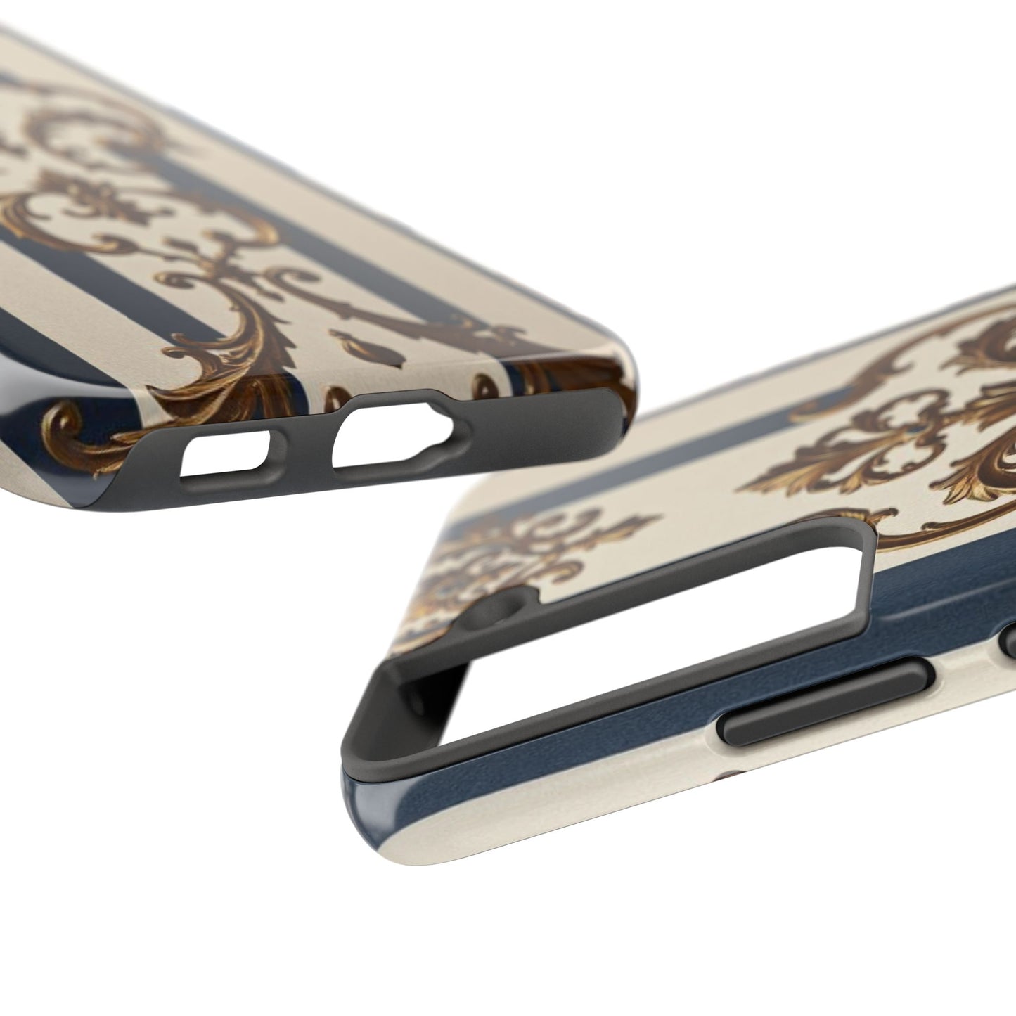Damask Tough Phone Case - Alabaster & Blue Striped Damask