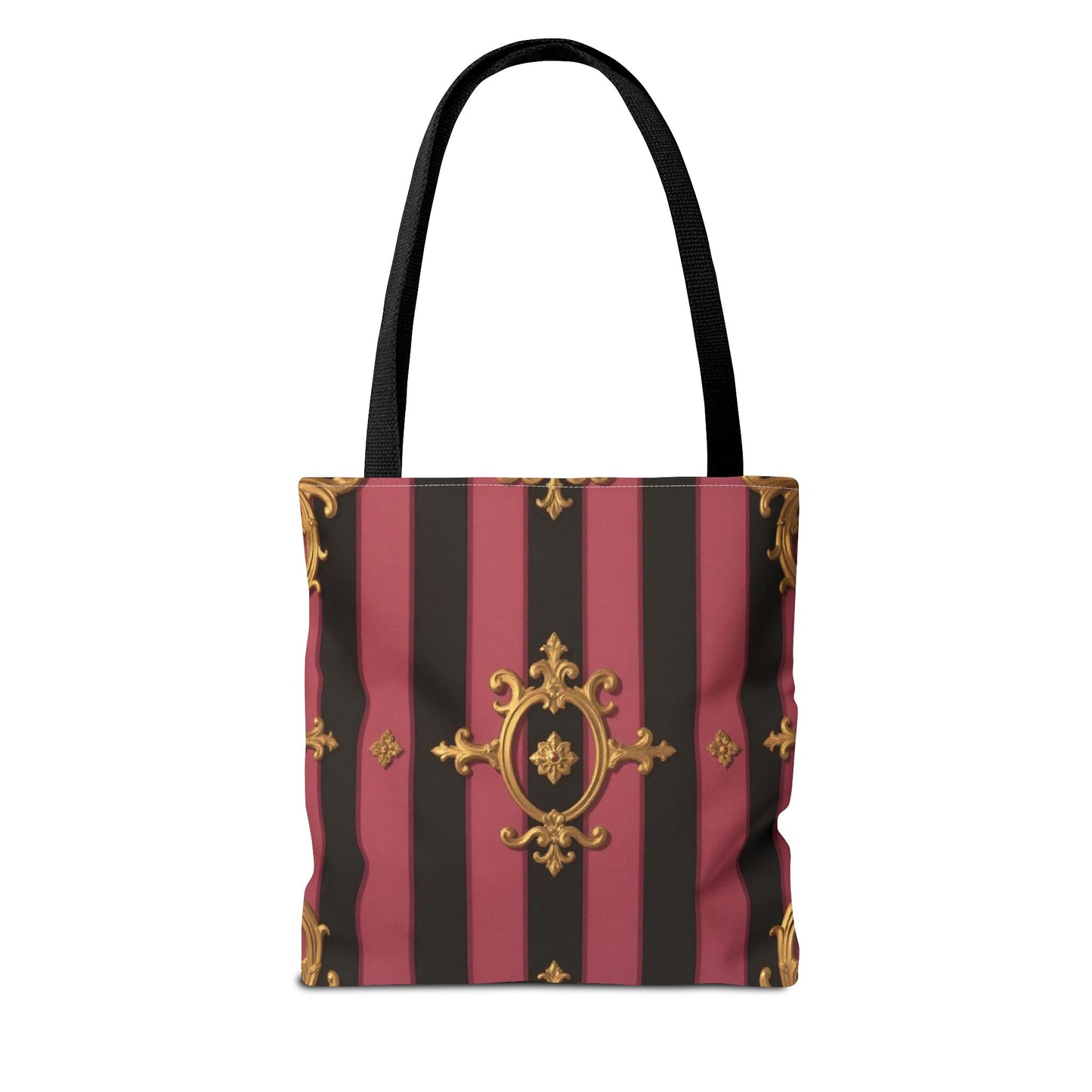Elegant Black & Mauve Striped Gold Baroque Tote Bag - Chic Fashion Accessory, Shopping Companion, Decorative Carryall, Stylish Everyday Use