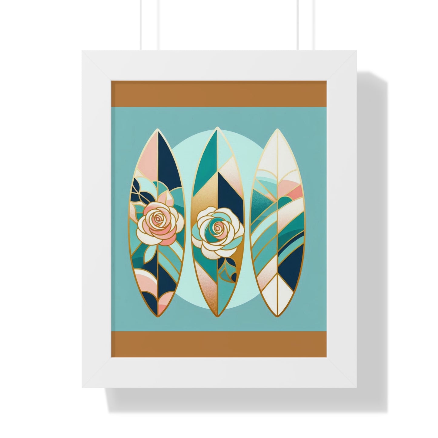 Vertical Poster - Blue, Pink & Aqua Surfboard & Roses Wall Art