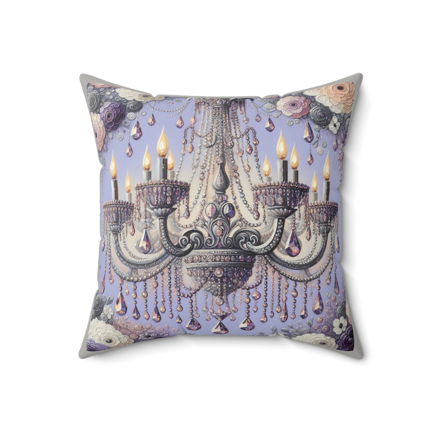 Chic Faux Suede Pillow with Elegant Chandelier Design | Decorative Throw Pillow, Home Decor Accent, Gift for Any Occasion - Lilac Jeweled Chandelier