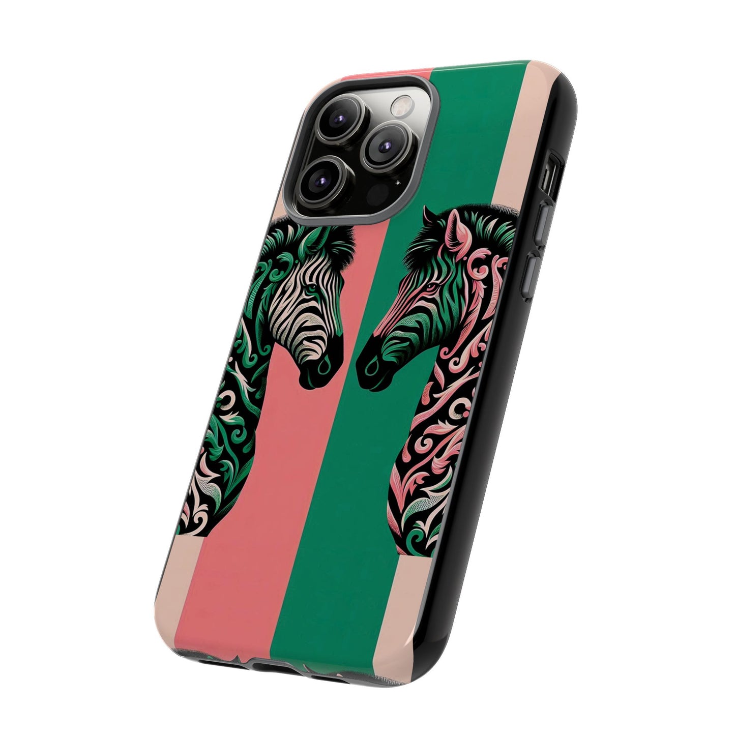 Phone Case - Elegant Pink & Green Zebra Damask Design