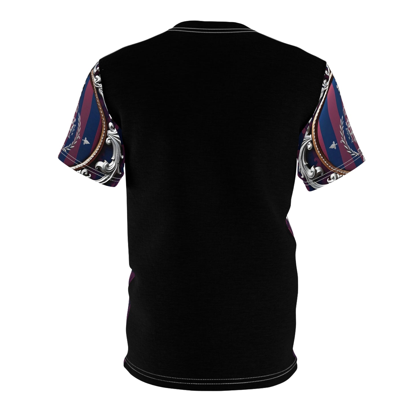Regal Pattern Unisex T-Shirt - Elegant Fashion Tee for All Occasions, Stylish Gift, Statement Shirt, Trendy Outfit - Blue & Plum Striped Silver Crest