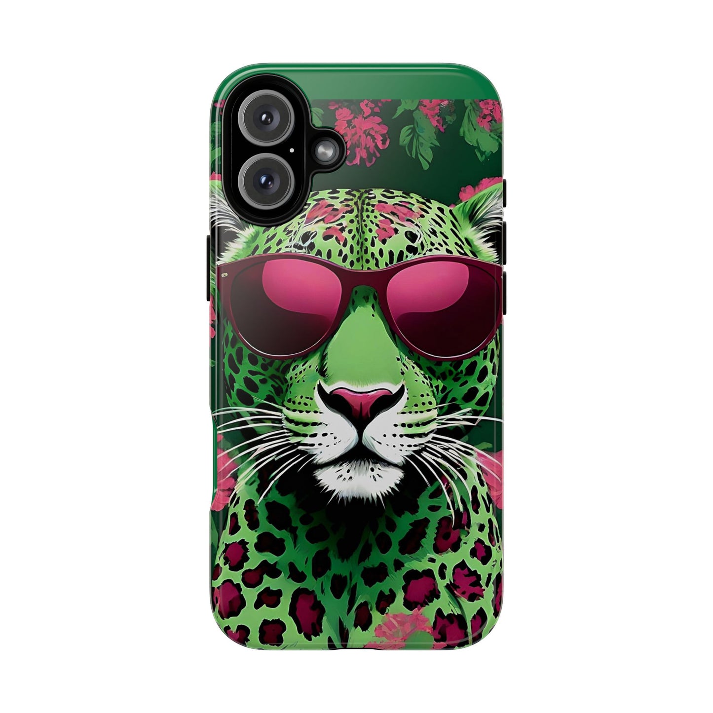 Phone Case - Lime Green & Burgundy Leopard In Sunglasses Design