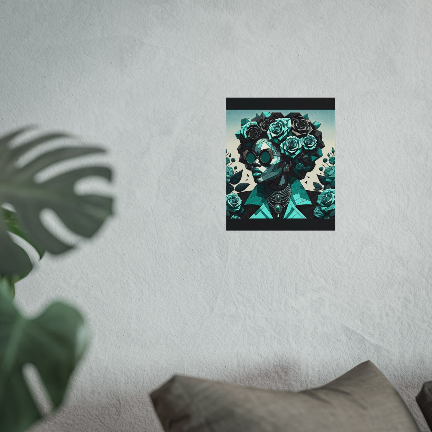 Chic Floral Fine Art Poster | Modern Wall Decor, Home Aesthetic, Gift for Art Lovers, Unique Room Makeover - Turquoise & Black Roses Lady