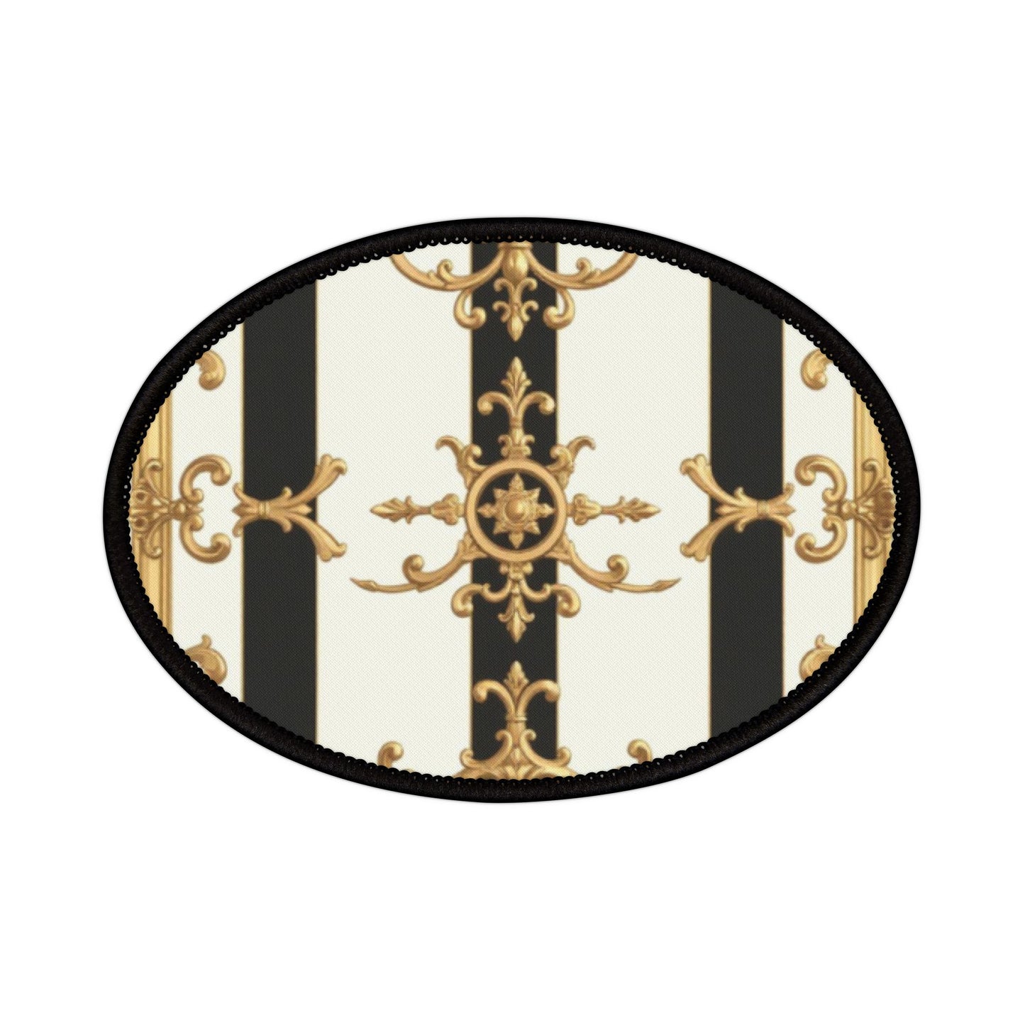 Elegant Iron-On Patches for Jackets, Bags & DIY Crafts, Fashionable Custom Patches, Vintage Style - Black & White Striped Gold Baroque